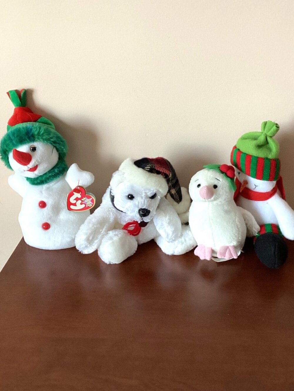 A Bundle of 4 Christmas Soft Plush Bears Festive Holiday Decor